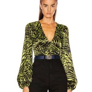 GANNI GREEN TIGER SILK TOP
